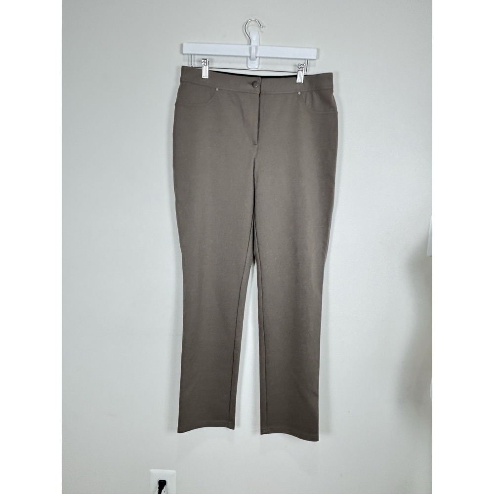 Chicos Travelers Pants Womens Size 1 Brown Straight Leg Stretch Knit Travel